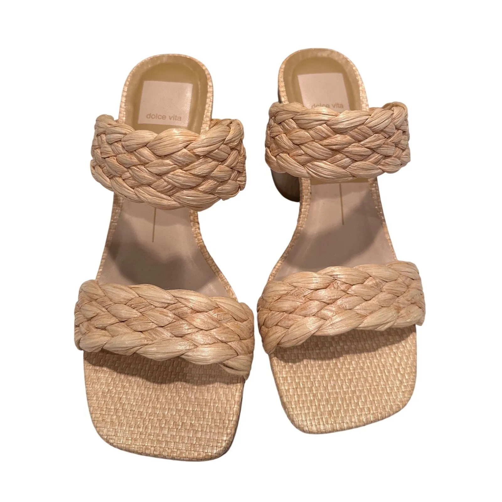 Dolce Vita Beige Raffia Natie Woven Heels Size 6 Wedding Beach Vacation Tan - Image 2