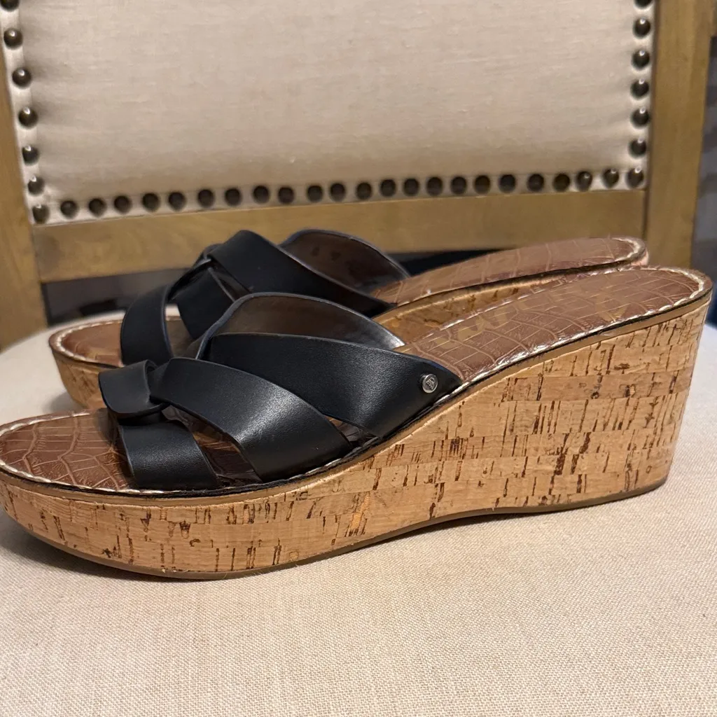 Sam Edelman Black Leather and Brown Wedge Slides, Size 10 - Image 3