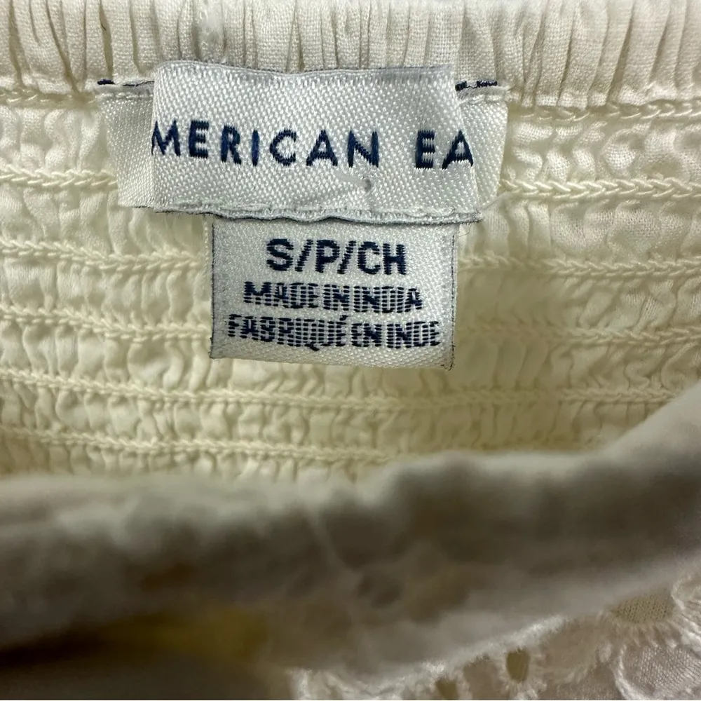 American Eagle Cream Sleeveless Button Down Eyelet Lace Mini Dress Womens Small - Image 11