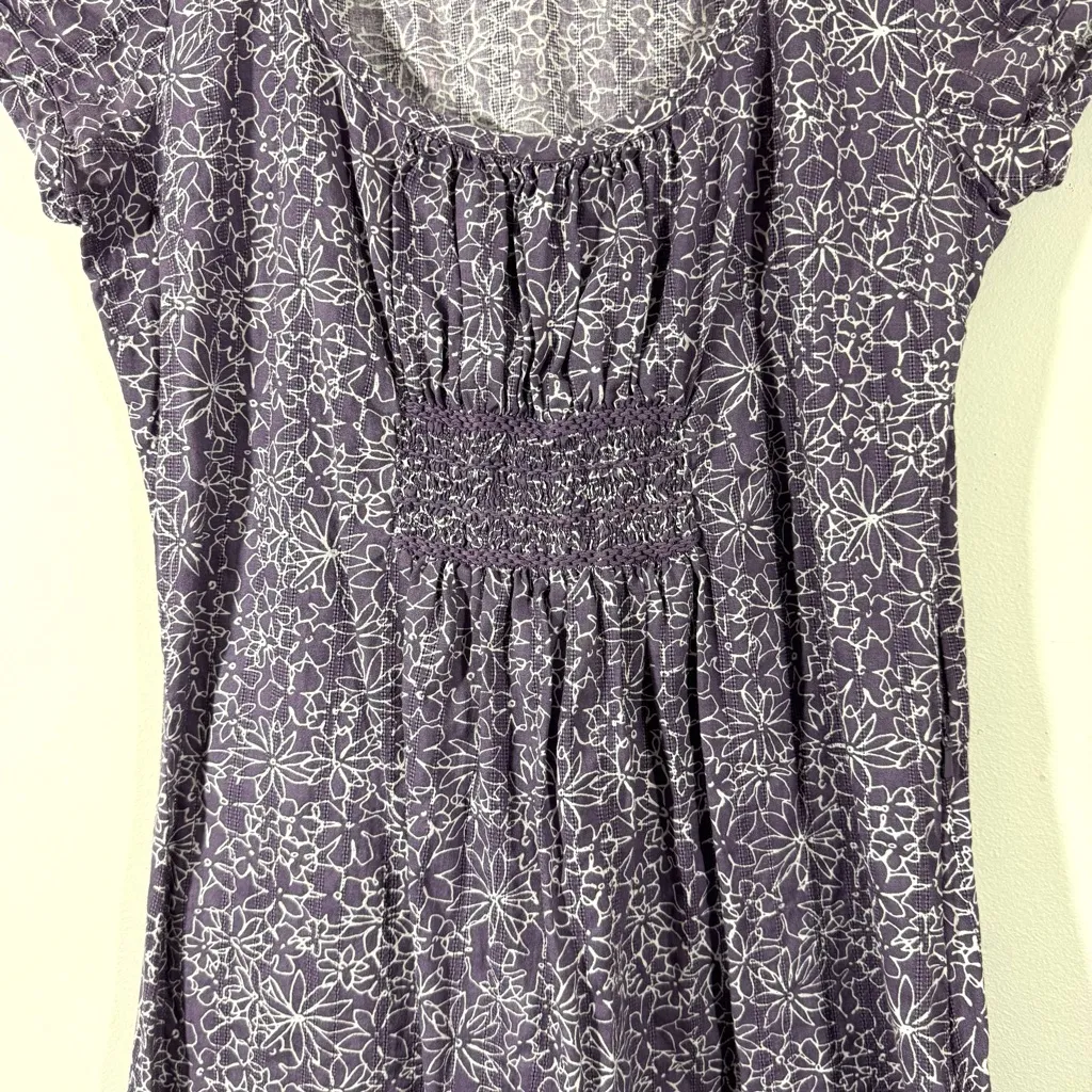 Boden Purple Short Sleeve Smocked Bodice Ditsy Floral Flower Dress Size 6 - Image 4