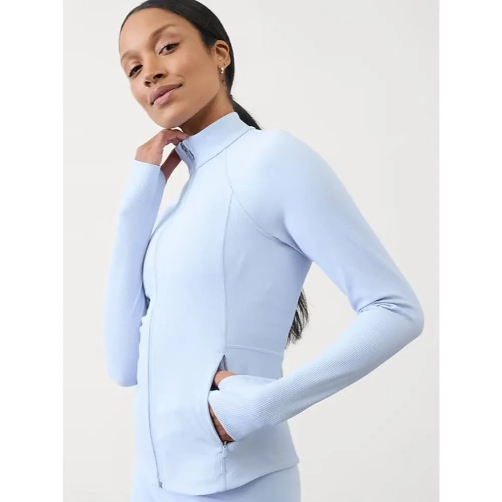 Athleta M Salutation Ribbed Jacket III Gossamer Blue Rib Medium Regular - Image 3