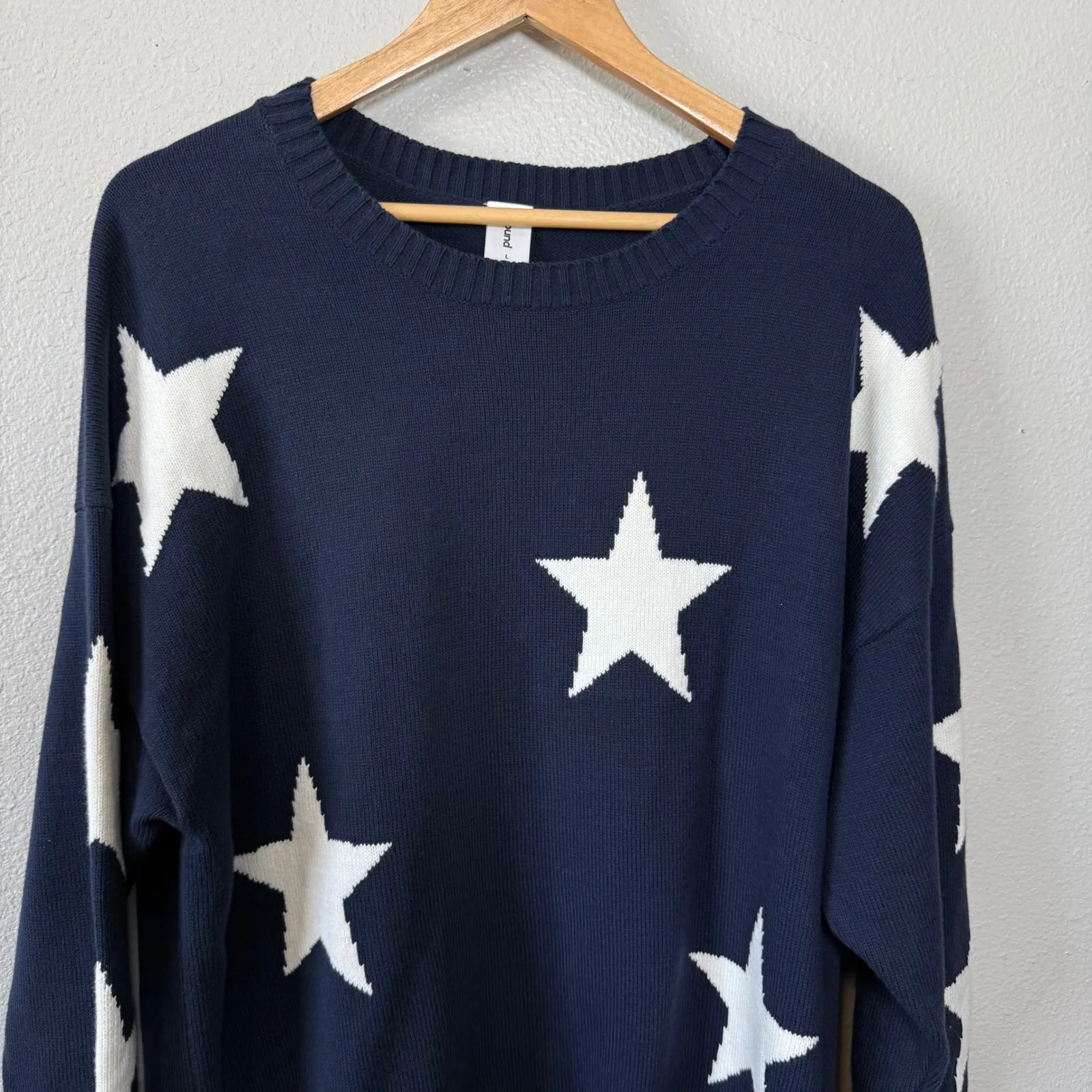 Abound Navy Blue White Star Knit Sweater Pullover Long Sleeve Size L - Image 8