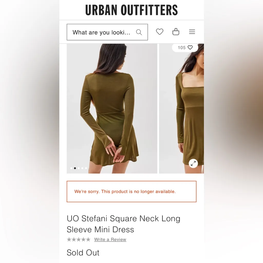 UO Stefani Square Neck Long Sleeve Mini Dress Green SP - Image 6