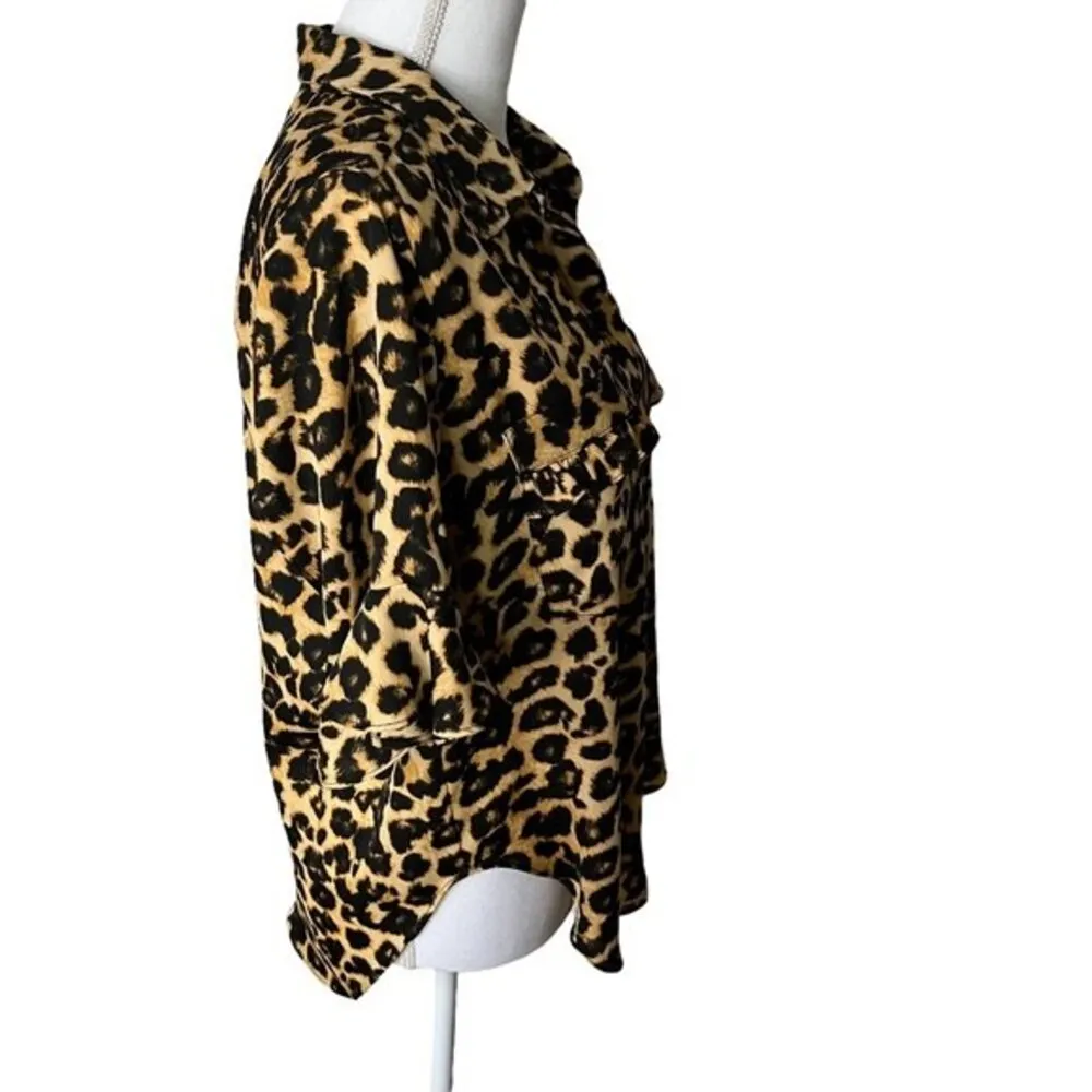 MISA Los Angeles Louise Leopard Top Animal Print Blouse Size Small Ruffle Trim - Image 4