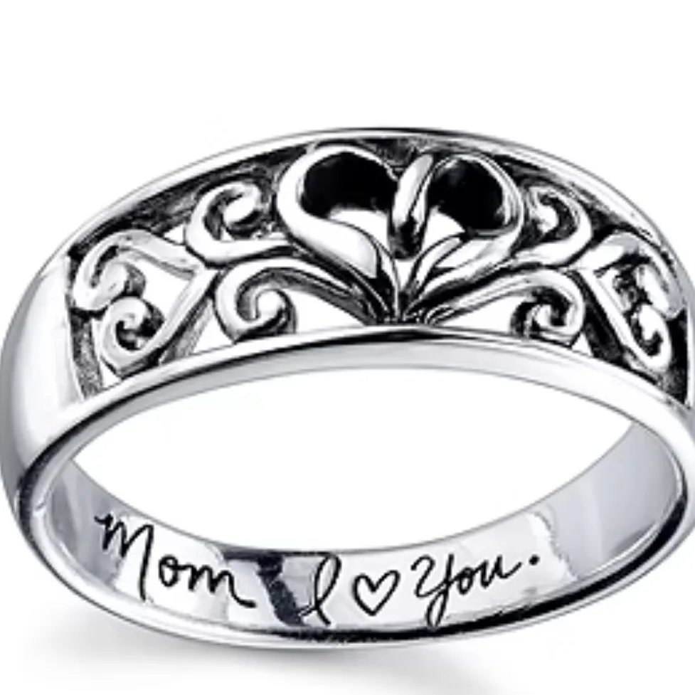 Footnotes Mom Sterling Silver 925 Heart Band Size 9 - Image 2