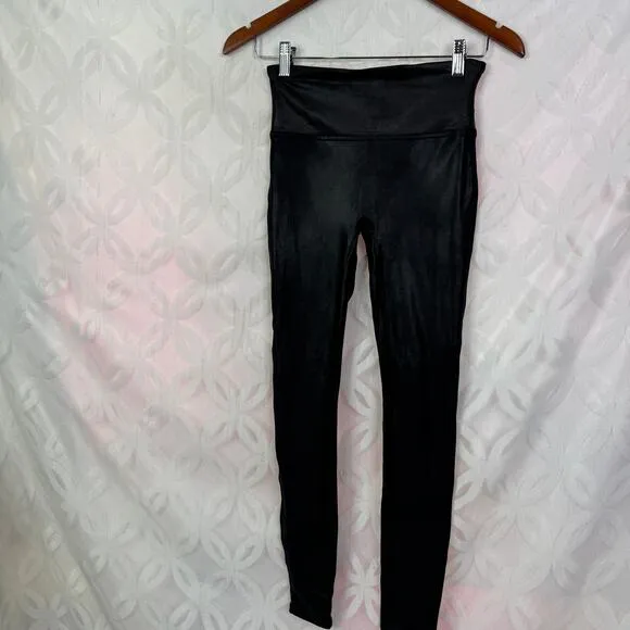 SPANX Faux Leather Leggings Black High Waist Shiny Stretch Womens‎ S P - Image 10