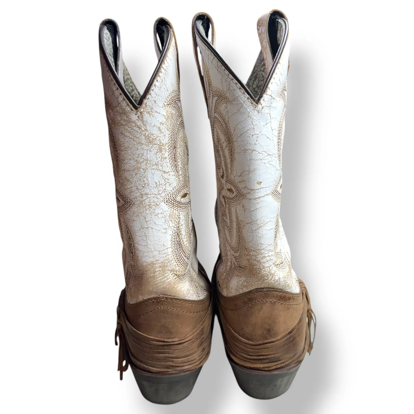 Laredo Myra Women Square Toe Leather Cowboy Boots 8.5M White Fringe Festival - Image 3