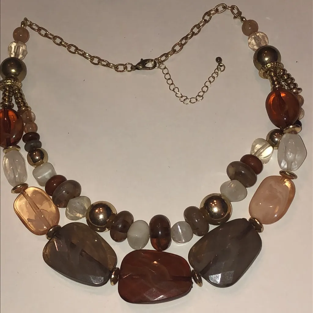 Elegant Multi Color Neutral Tones Chunky Boho Beaded Statement Necklace Brown - Image 2