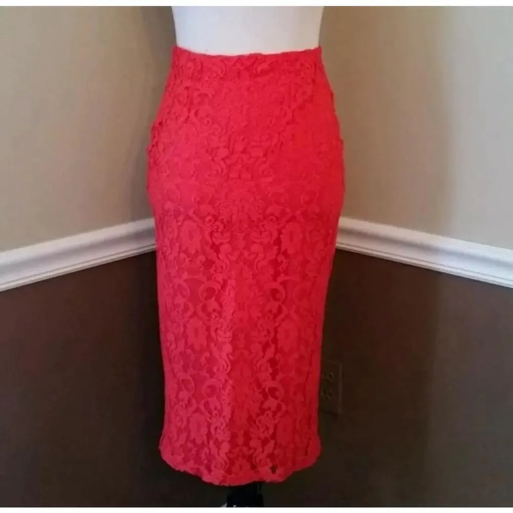 Red Floral Lace Overlay Regencycore Midi Pencil Skirt BB Dakota ModCloth - Image 2