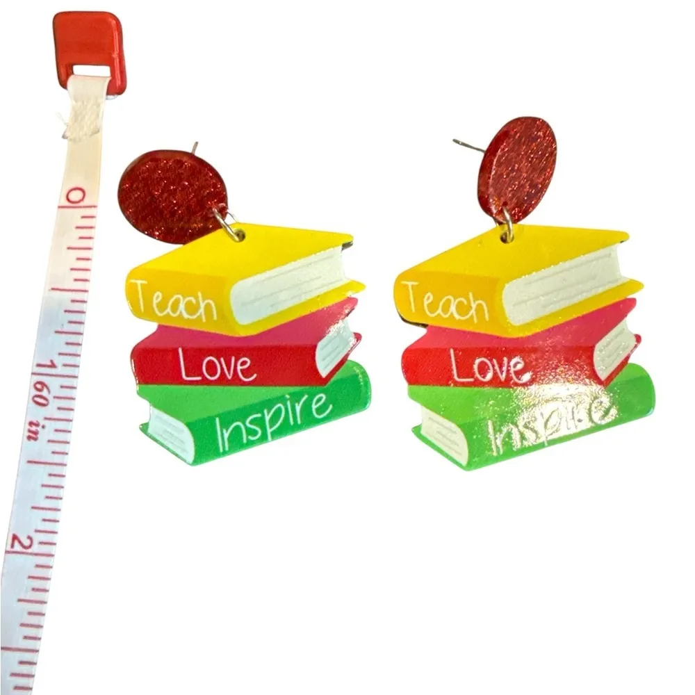 3/$20 Colorful Stack of Books Earrings - Image 2