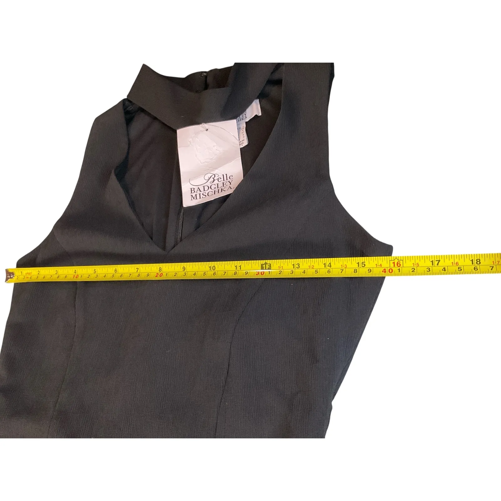 Belle Badgley Mischka Black‎ Sleeveless Choker Neck V-Neck Party Cocktail Dress - Image 6