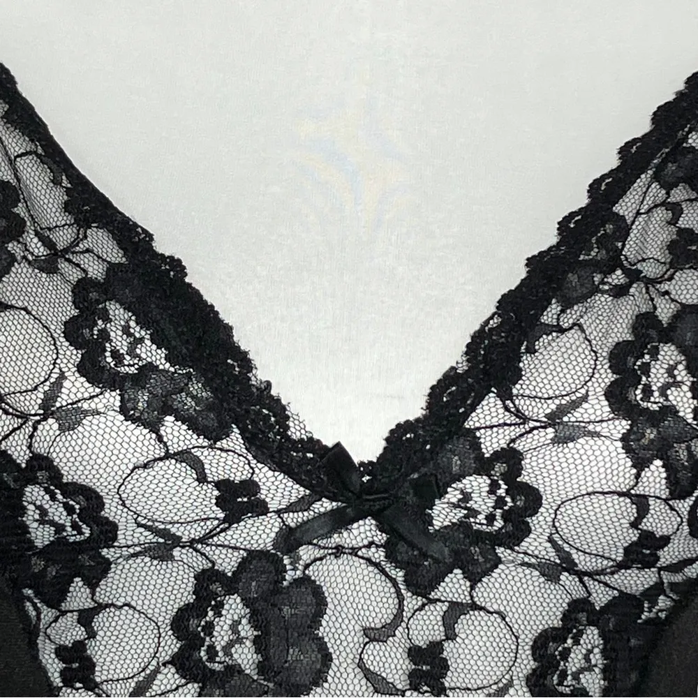 80s 90s Vintage Black Faux Teddy Sheer Lace Slip Dress. Small. Gothic Whimsigoth - Image 8