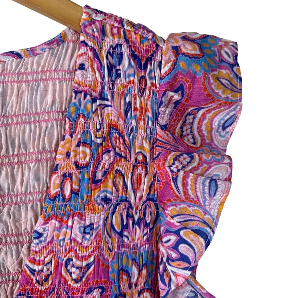 NEW Anthropologie Peregrine Paisley Ruffle Mini Dress Pink Multicolor Cotton L - Image 4