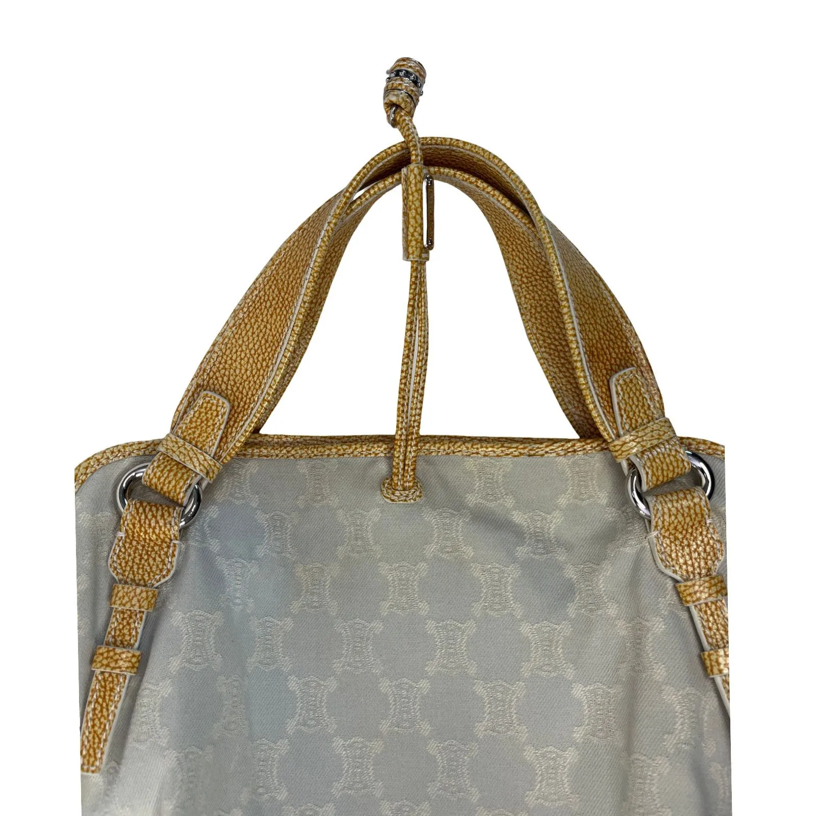 Celine Macadam Denim Drawstring Tote Bag Leather Trim Blue Vintage Y2K - Image 10