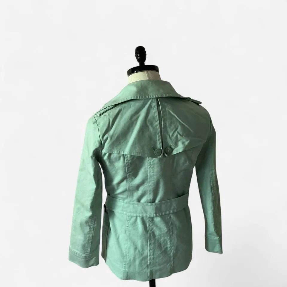 Calvin Klein Mint Green Trench Coat‎ Belted Double Spring Lightweight Jacket - Image 2