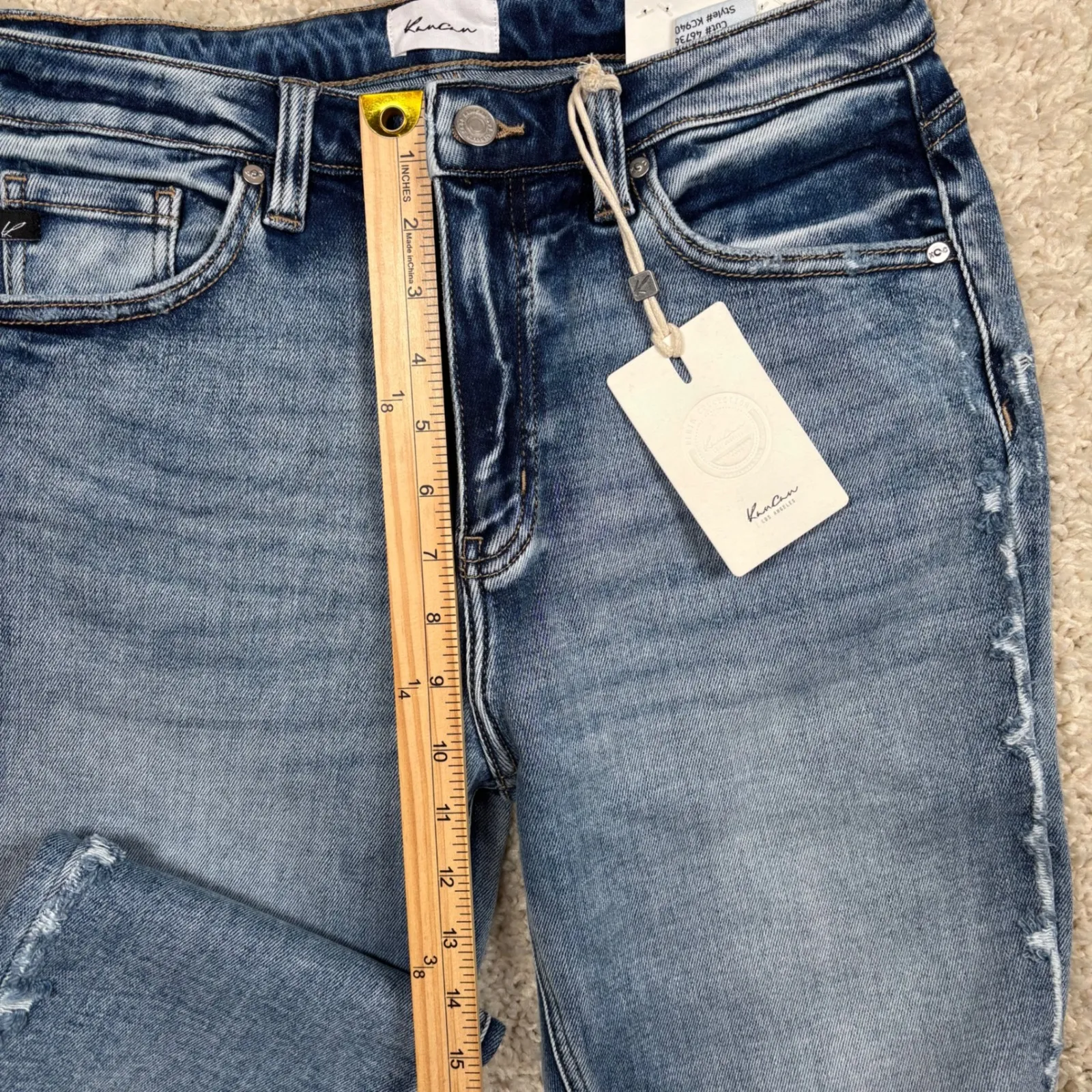 Kancan Women's High Rise Straight Leg Jeans Distressed Blue Wash Size 28 - Image 8