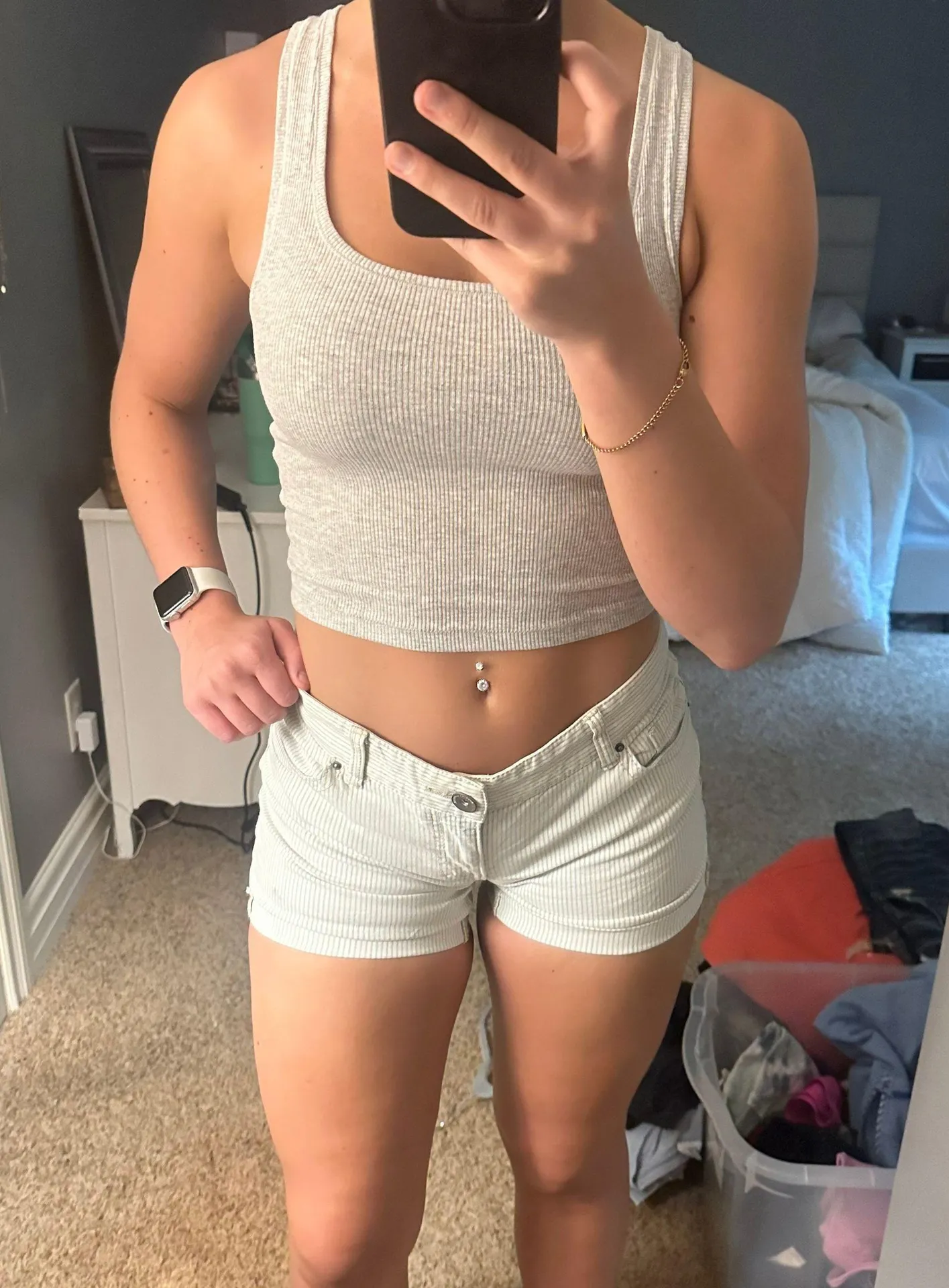 White And Blue Stripped Jean Shorts Multiple Size 6 - Image 2