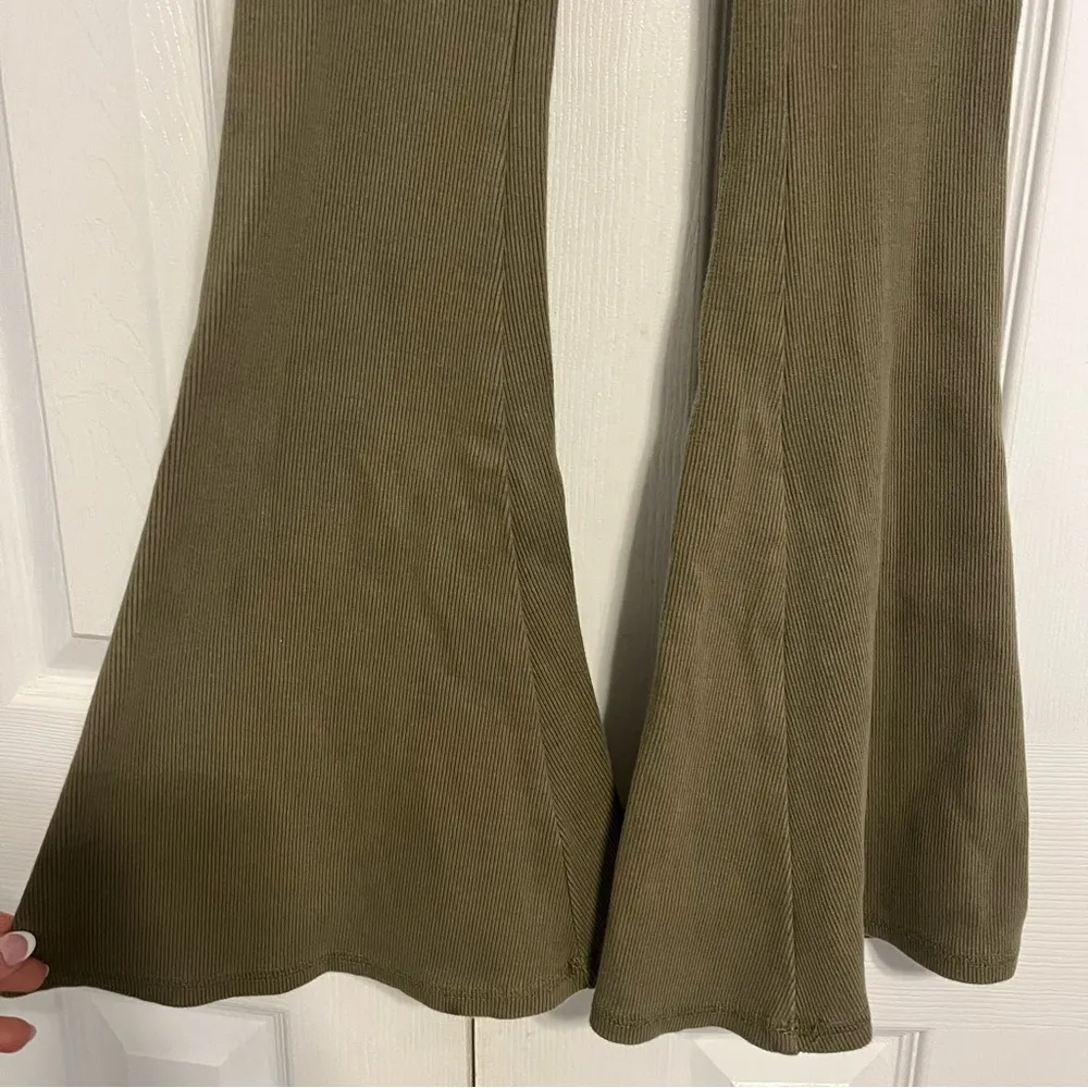 Out From Under Urban Outfitters Ryan Ribbed Flare Pants Olive Green - Image 4