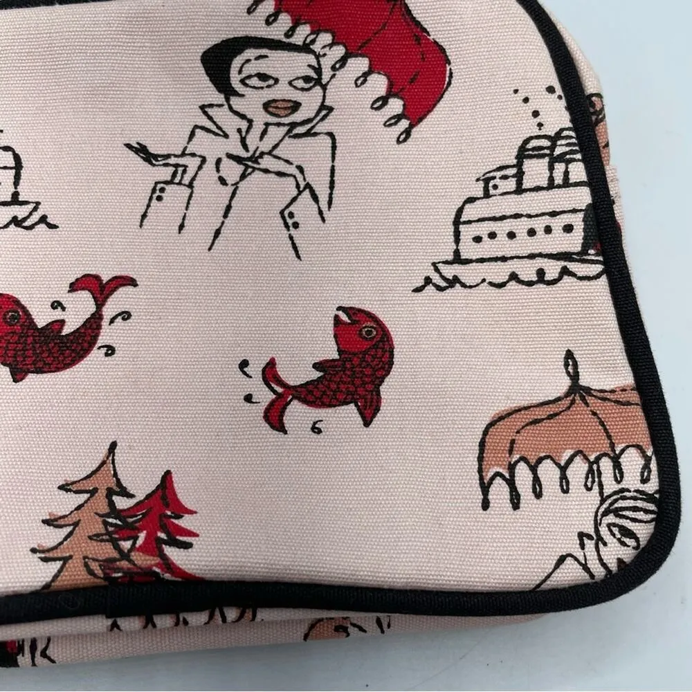 Nordstrom Pink Seattle Landmark Print Makeup Bag Case Ferry Unbrella Tree Travel - Image 2