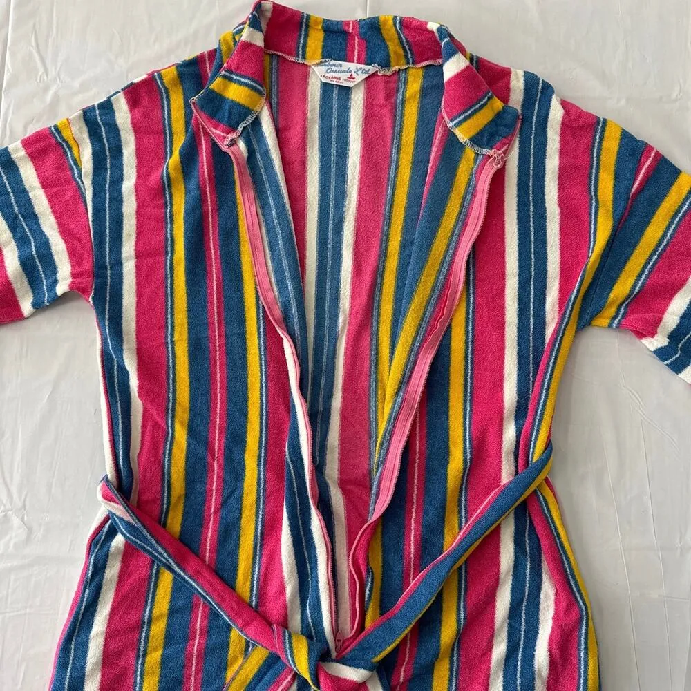 Vintage 70s Harbour Casuals Ltd ROXANNE striped multicoloured Terry beach dress - Image 7
