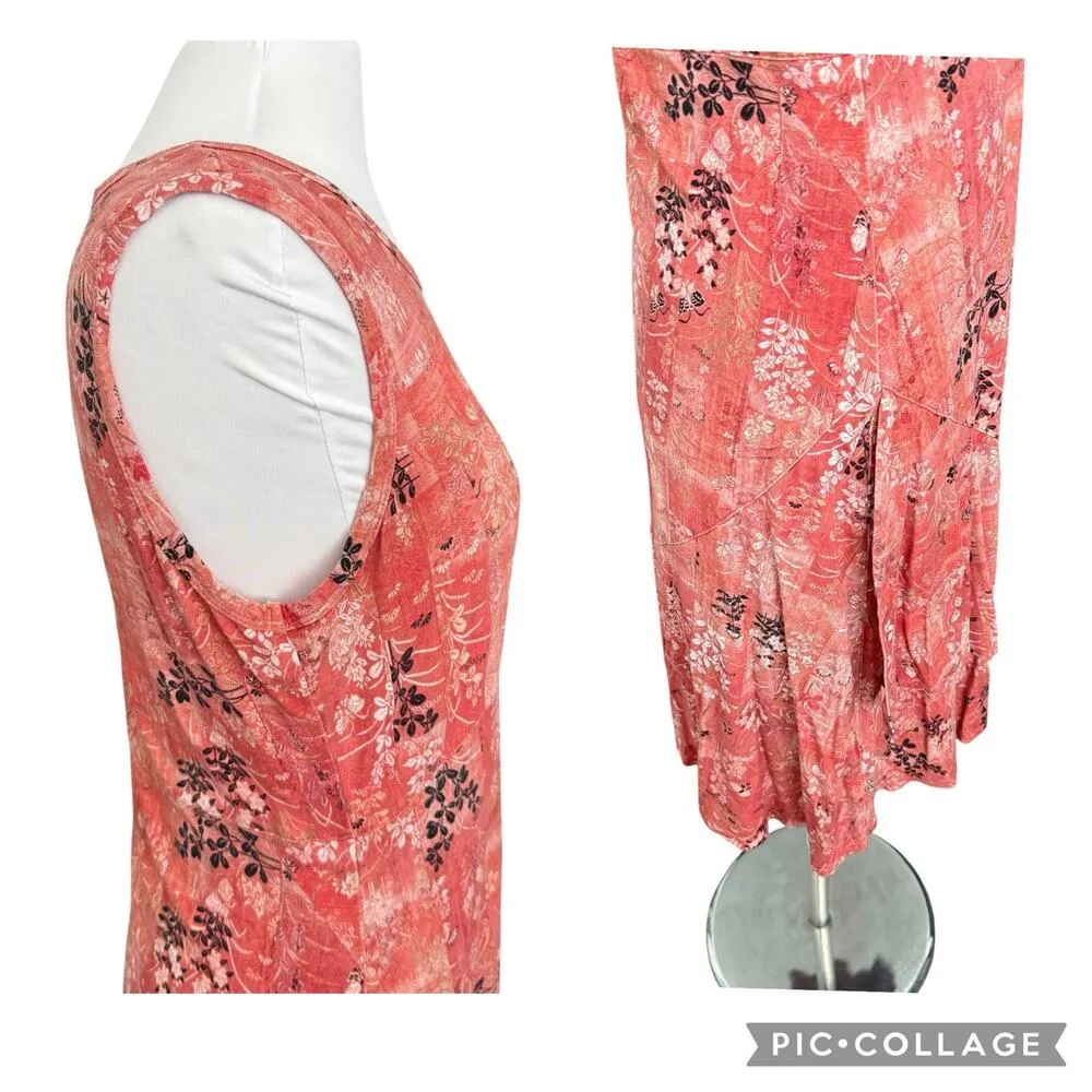 Peruvian Connection Phoenix Midi Dress Crew Neck Coral Terracotta Floral Large - Image 8