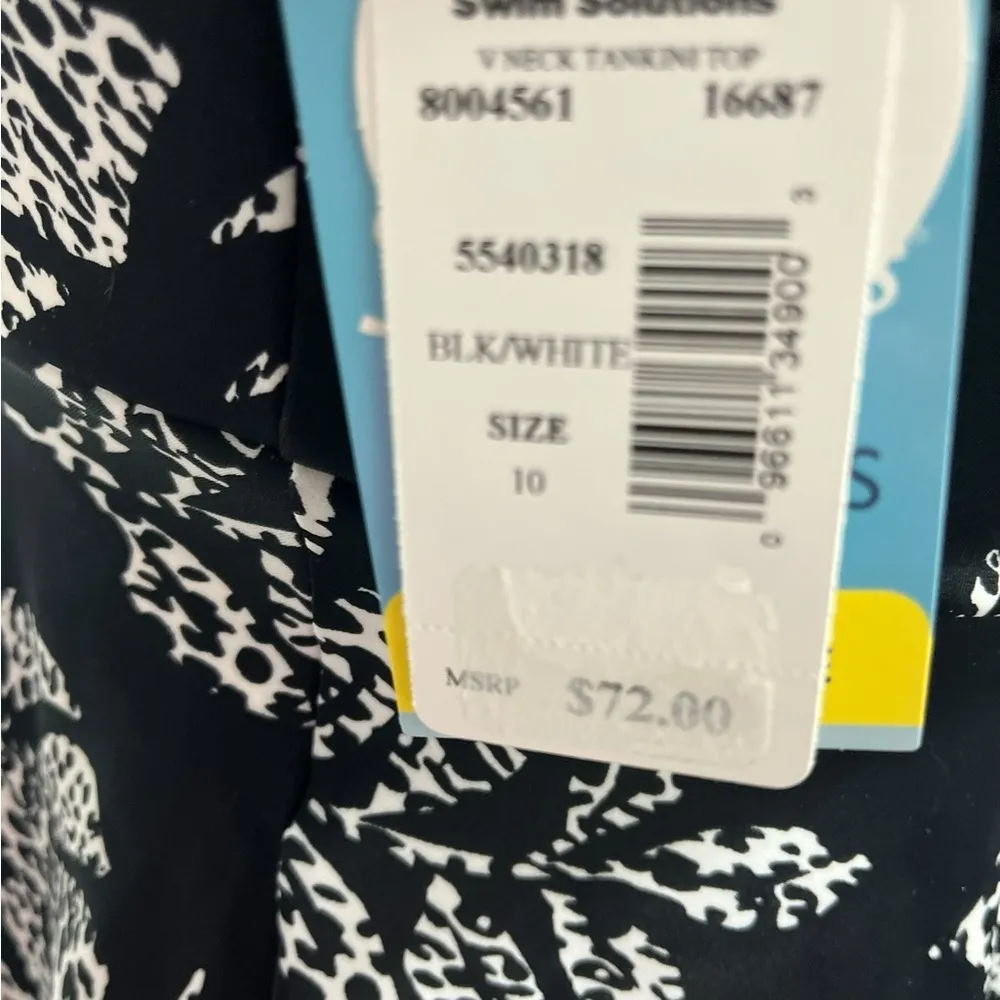 Swim Solutions Empire Waist‎ Tummy Control Spotted Leaf Black Swim Dress Large - Image 7