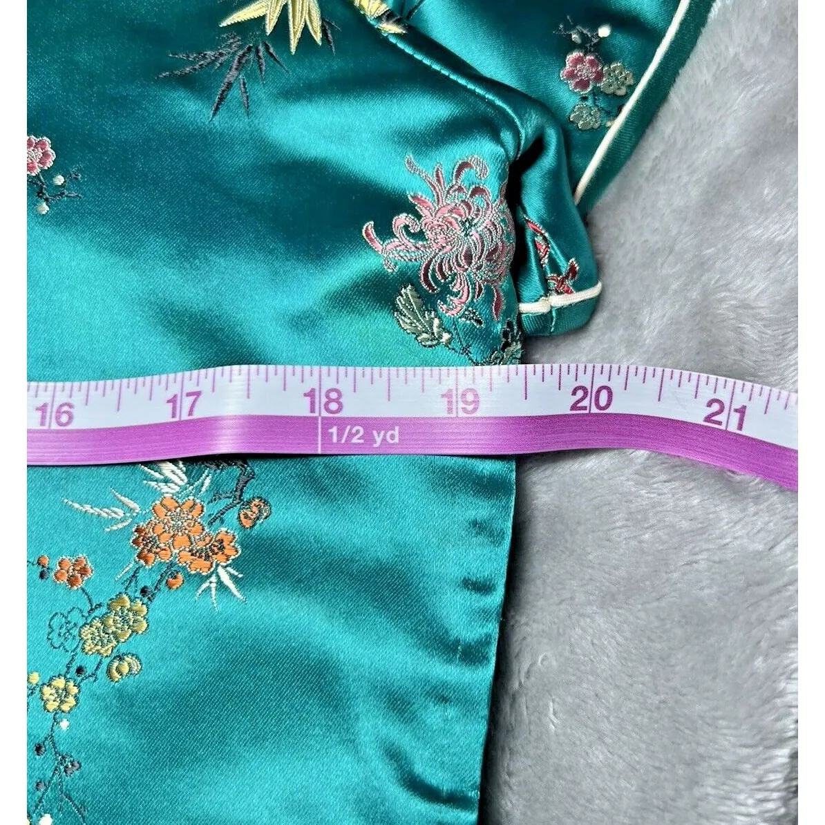Japan Kimono Chinese Cheongsam Green Satin‎ Oriental Womens Size 40 Zip Vintage - Image 14