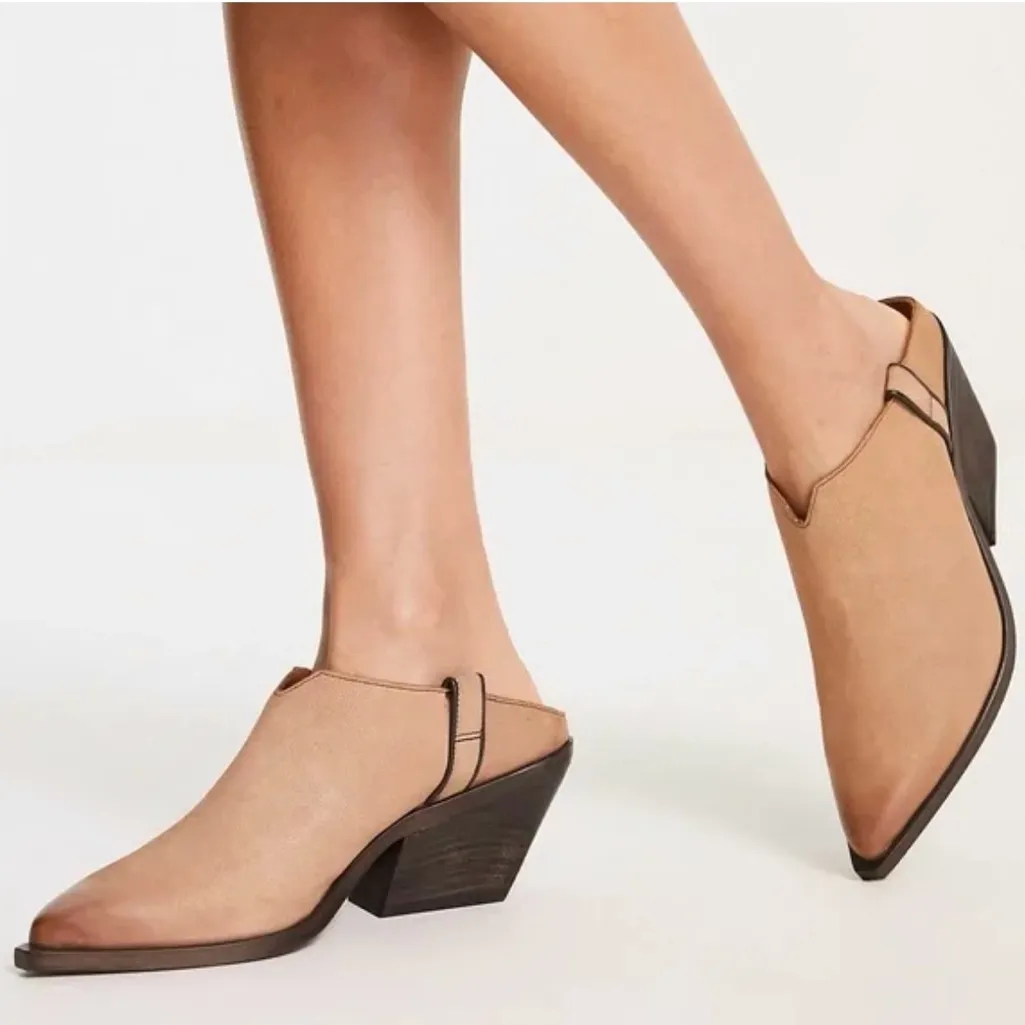 Like New Free People Leather Margarita Heeled Mules Sand Dollar Size 8 - Image 3