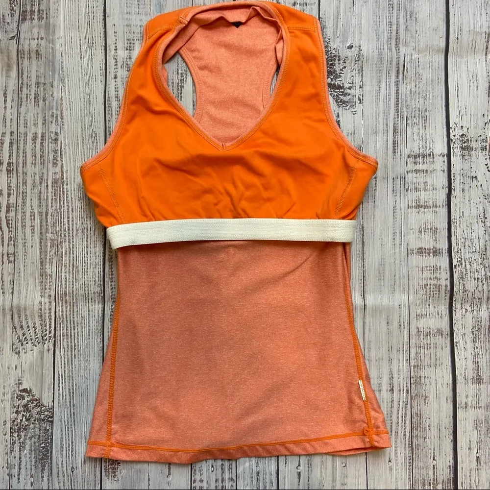 PrAna V Neck Orange Racerback Tank Top. Size Small - Image 6