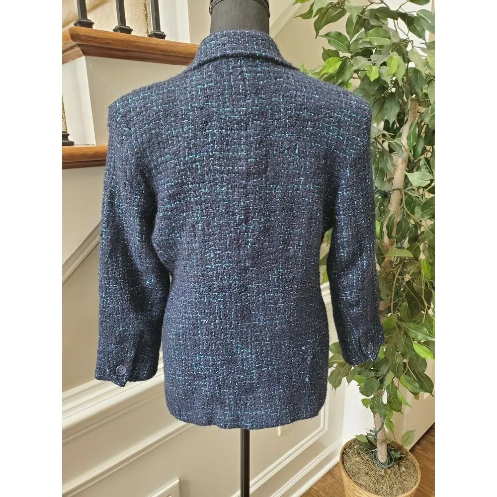 Vintage Austin Reed Cotton Collared Blazer Coat M Blue Size M - Image 7