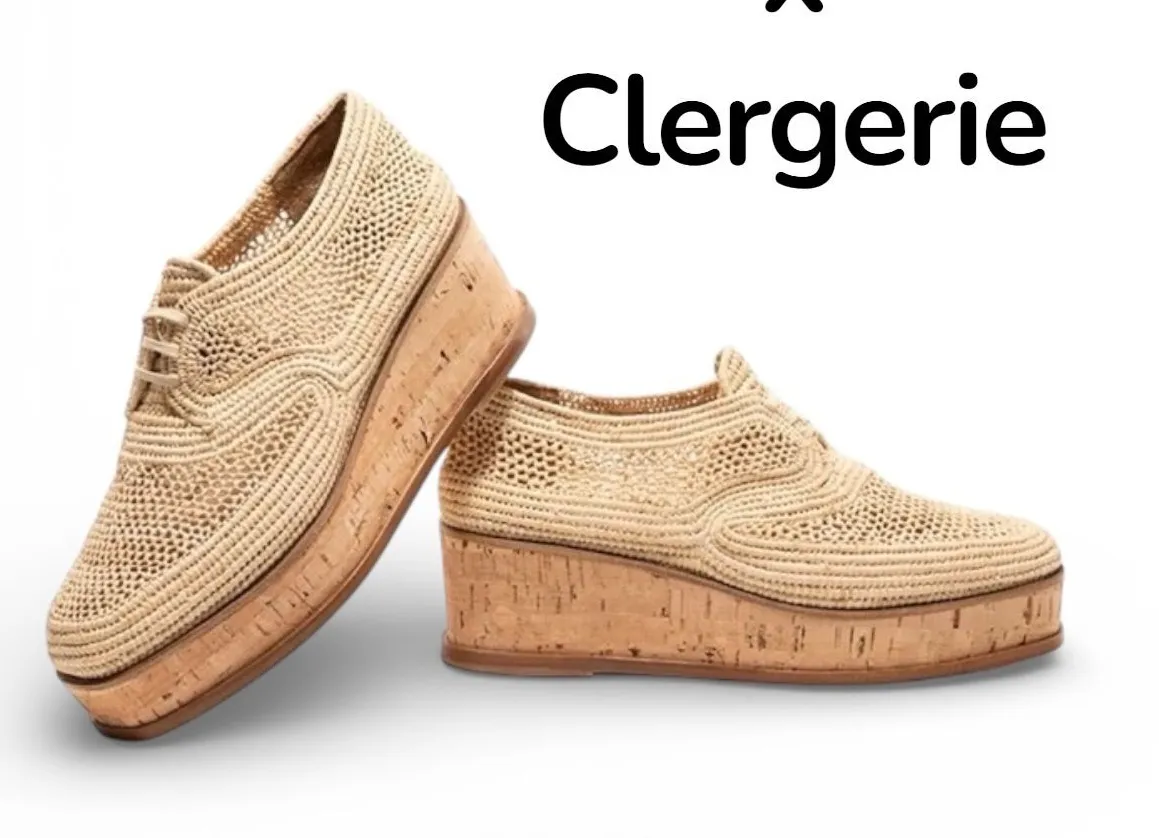 Gabriela Hearst x Clergerie Harold Brogue Raffia Wedge Oxford Shoes Size 39 Tan - Image 2