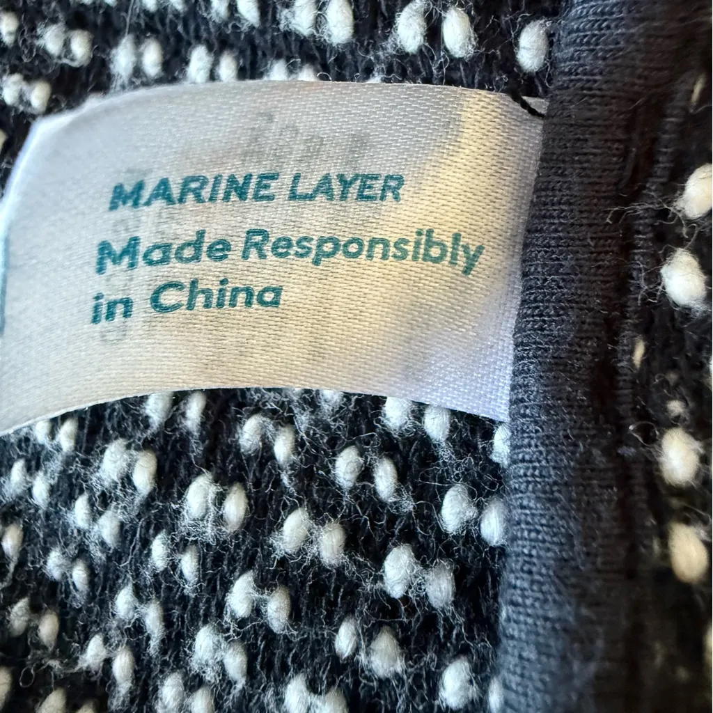 MARINE LAYER Birdseye Knit Cardigan Sweater Coat Size X-L Black White Contrast - Image 10