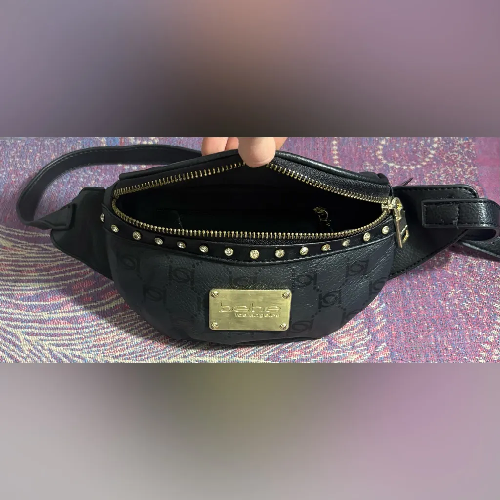 Bebe Black and Gold Belt Bag - Image 3