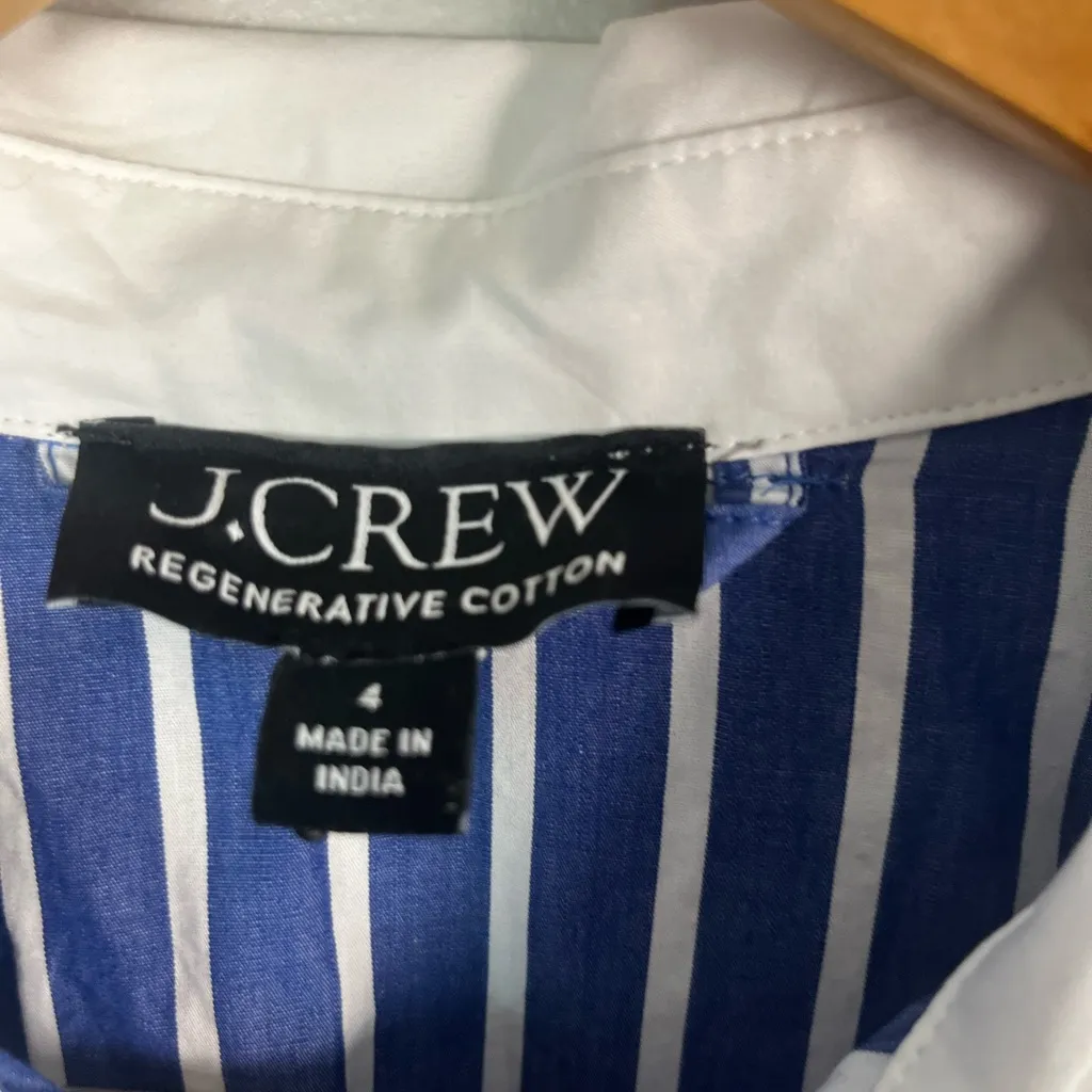 J.CREW Tiered Shirtdress In regenerative Cotton Poplin size 4 blue white - Image 2