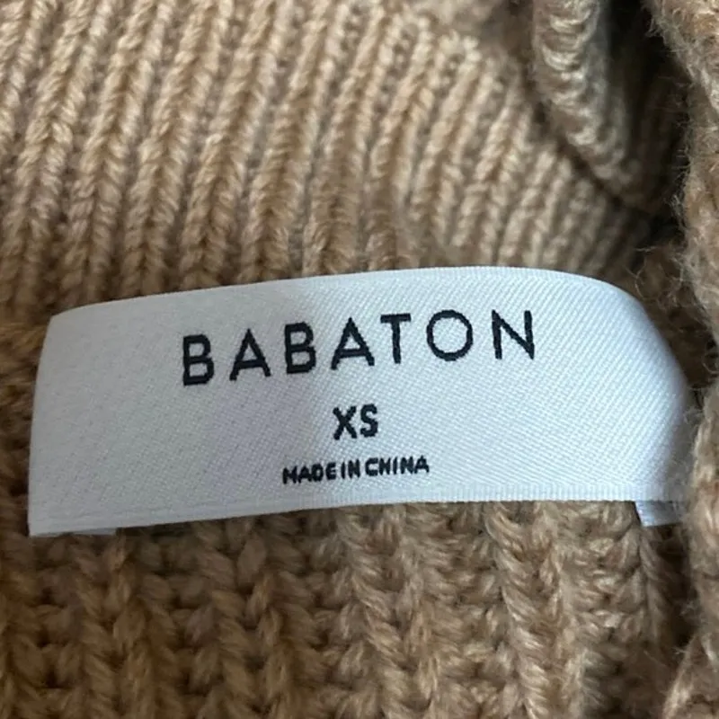 Aritzia Babaton Women's Tan Merino Wool Long Sleeve V Neck Sweater Top Size XS - Image 3