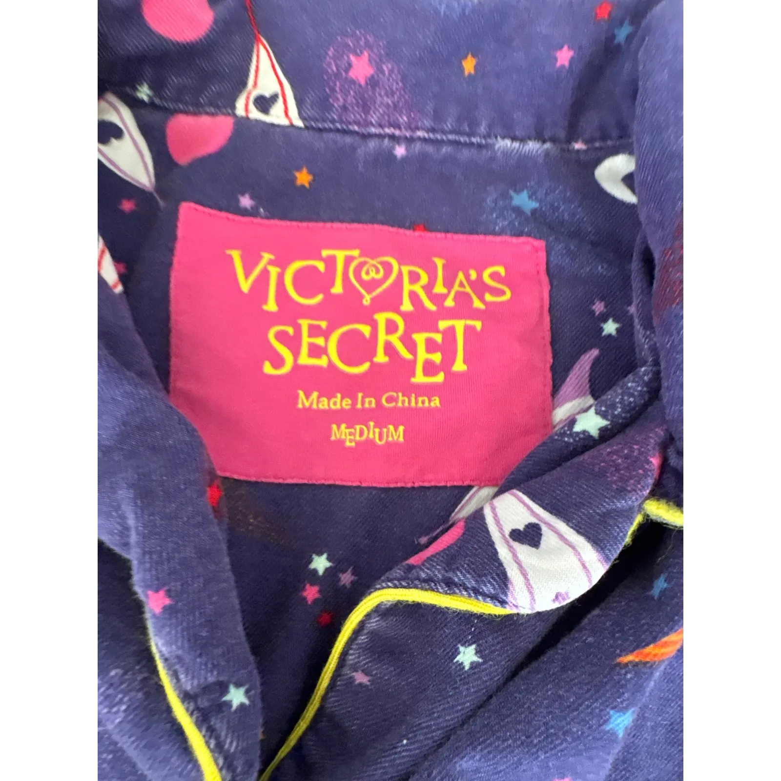 Vintage y2k Victoria's Secret Pajama Top Purple Rocket Stars Print Medium - Image 3
