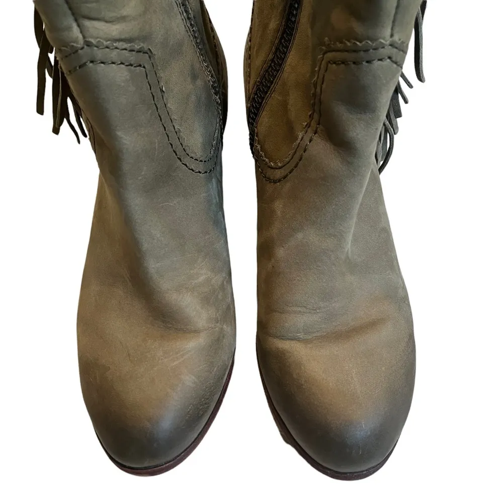 Sam Edelman Louie Fringe Trimmed Green Leather Booties - Image 5