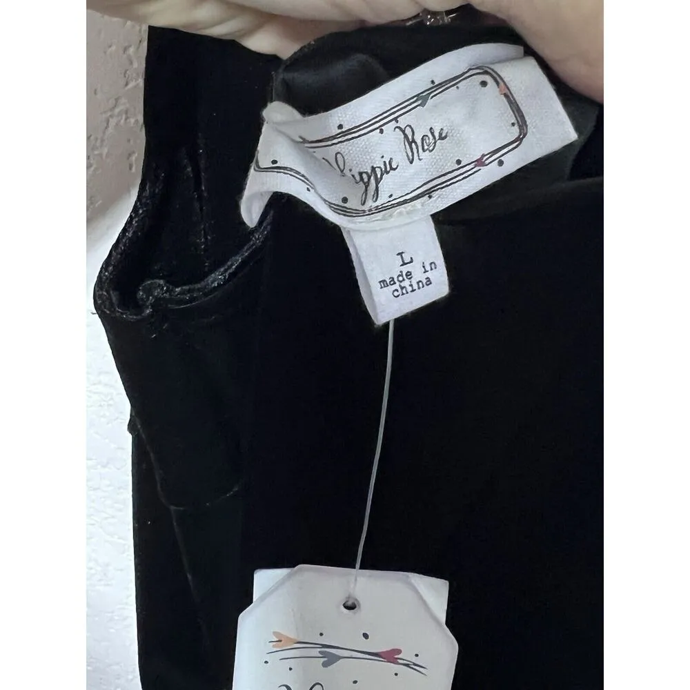 Velour Black Mini Dress Sz L Spaghetti Straps Stretch Shimmer Goth Party New - Image 5