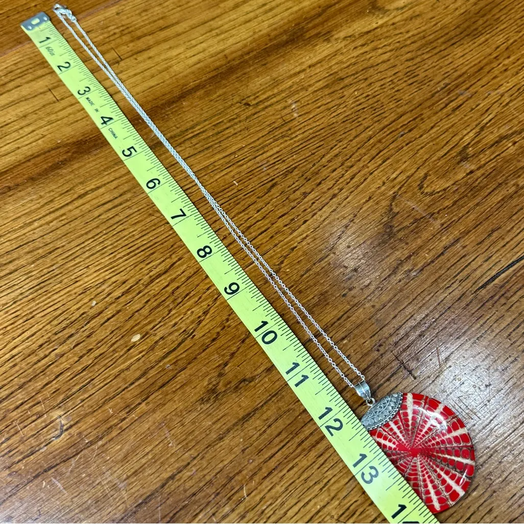 Samuel B Behnam Dyed Red Round Sterling .925 Pendant Silver Necklace Chain EUC - Image 6