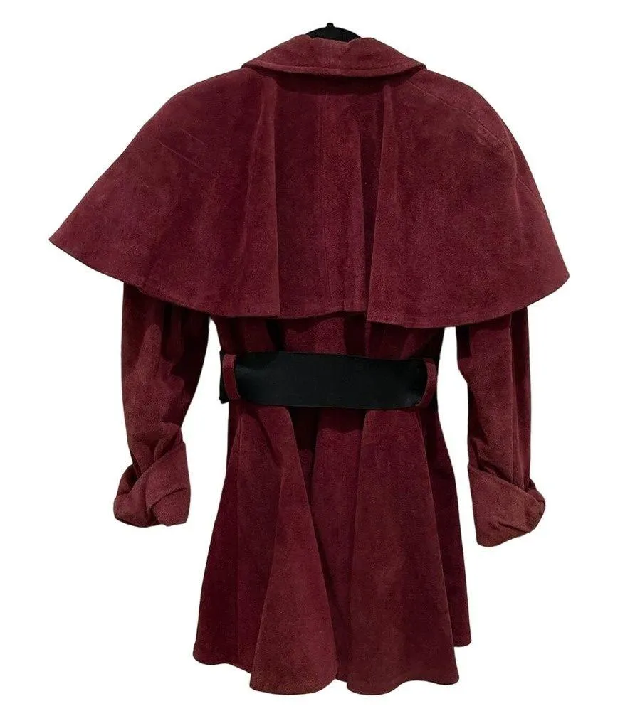 Vintage Outerwear by Phoenix Burgundy Suede Trench Coat Size M - Image 2
