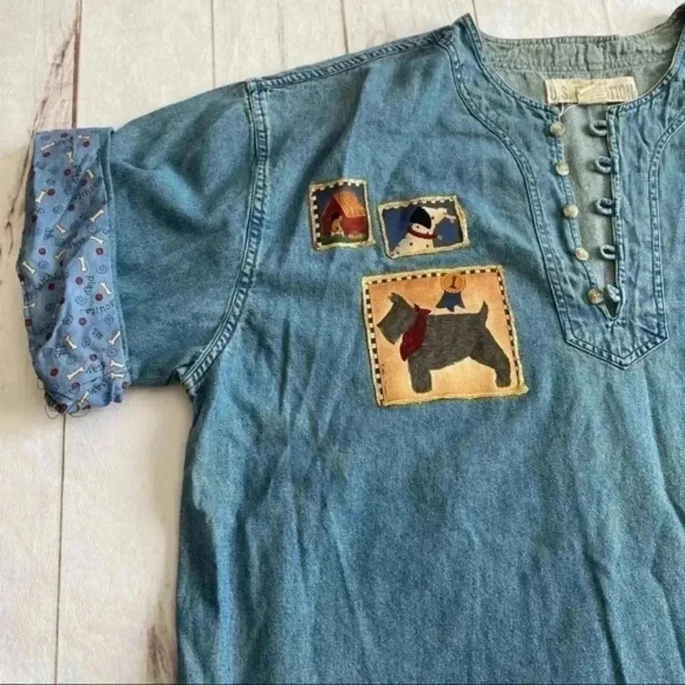 Us expedition Faithful Companion embroidered patchwork Dog Top Blue Size L - Image 12