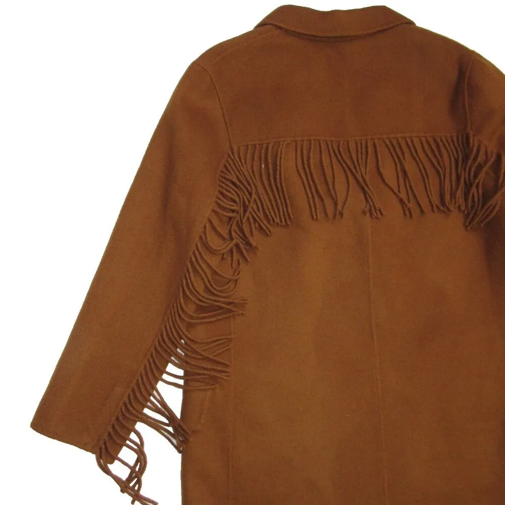 NWT Sandro Hazeen in Noisette Brown Double Faced Wool Fringe Coat 42 / 10 - Image 7