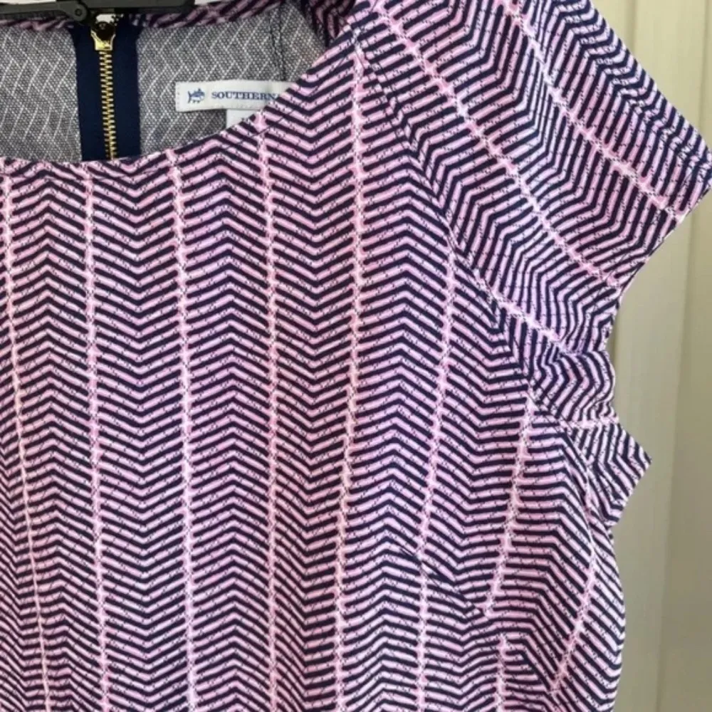 Southern Tide Pink Navy Crop Top Blouse Shirt Cotton Cap Sleeve Back Zip, Size L - Image 5