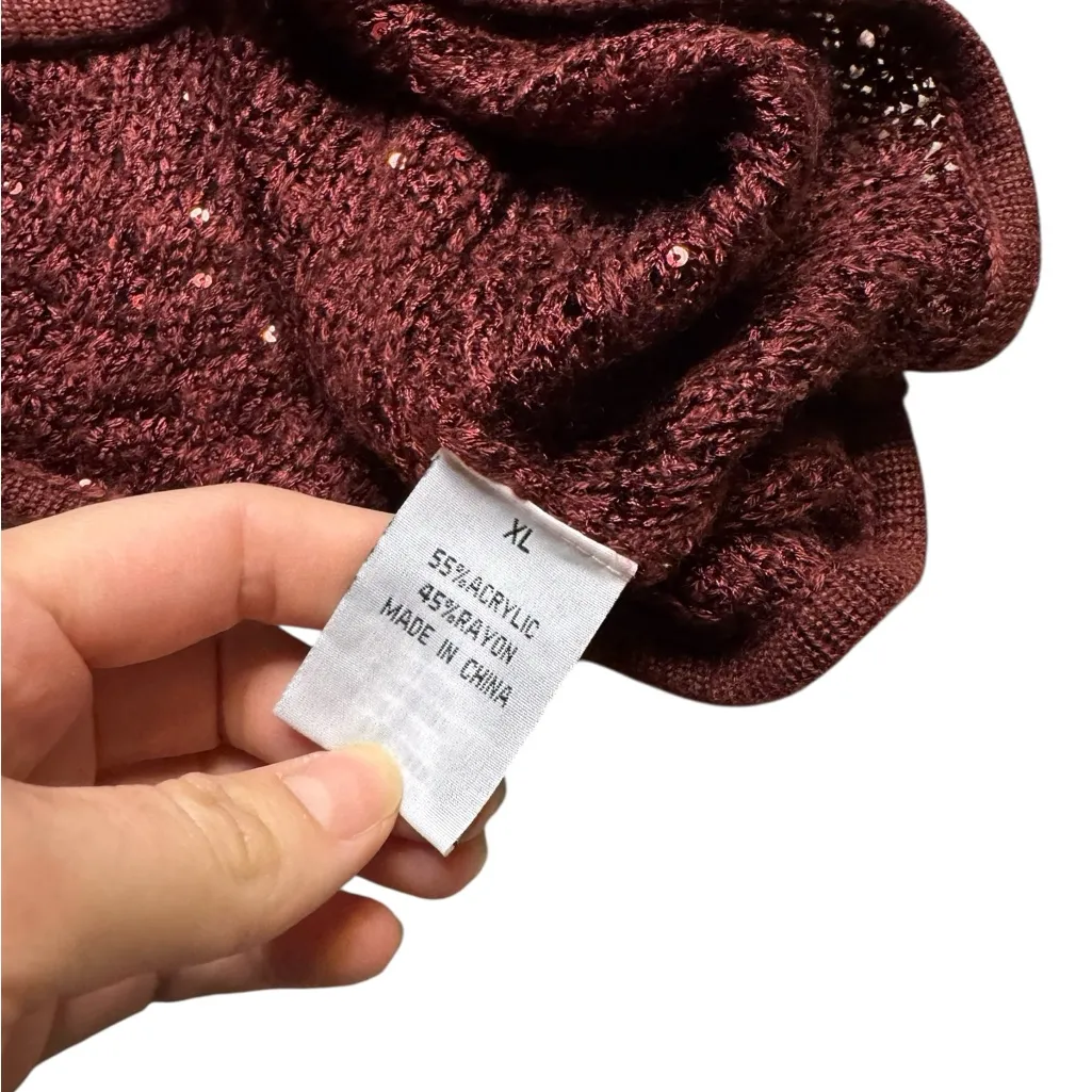 Nicole Alexander Women's Burgundy Shimmery Sweater XL Red - Image 4