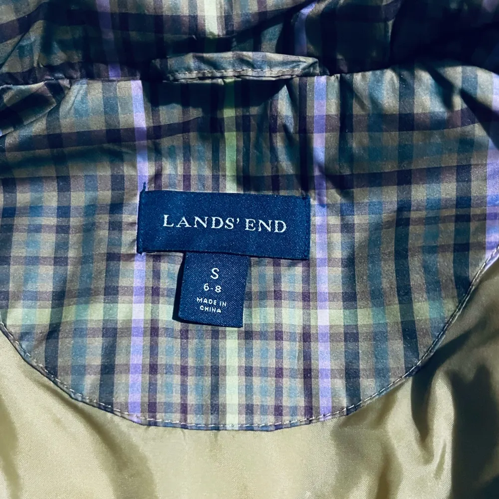 Lands End Green Quilted Full Zip Plaid  Woman’s Vest Small - Image 3