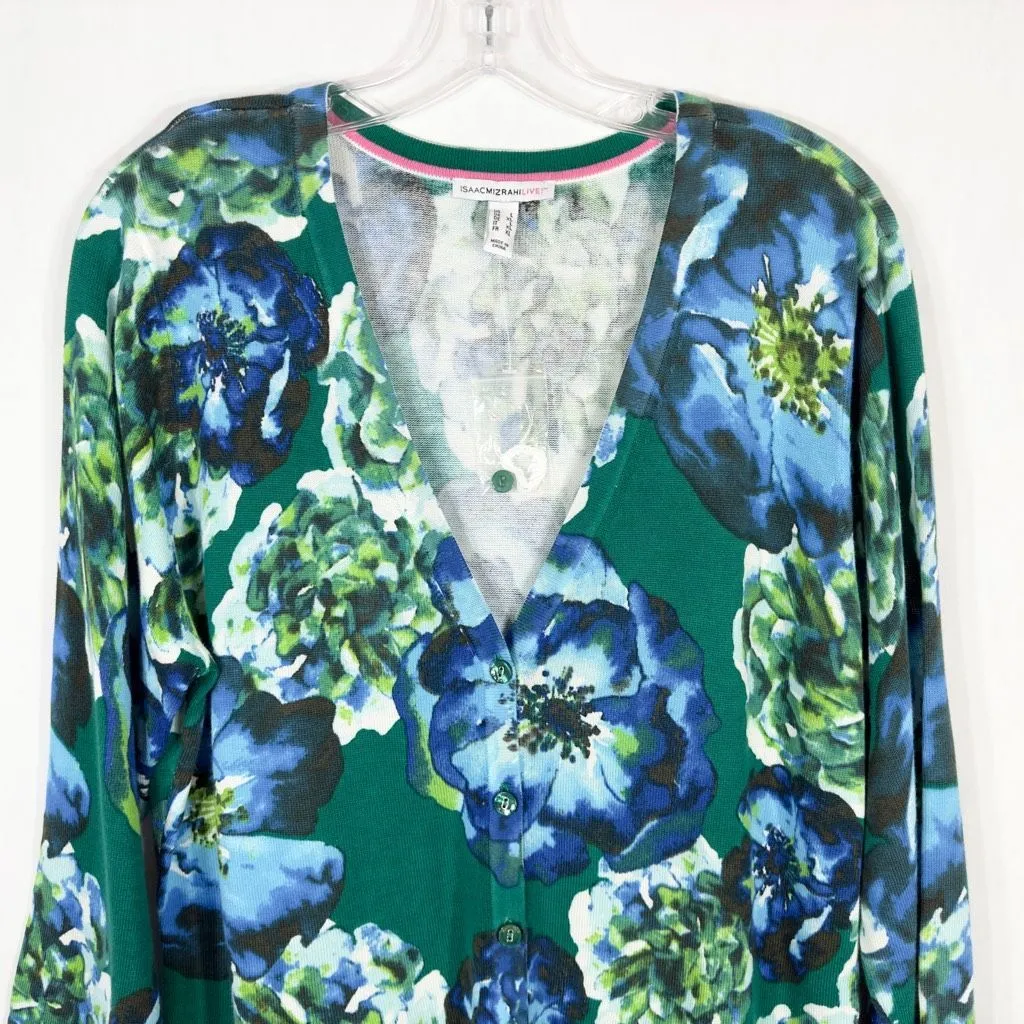 Isaac Mizrahi Live Large‎ Cardigan Sweater Green Blue Floral Knit NWOT 1586 - Image 3