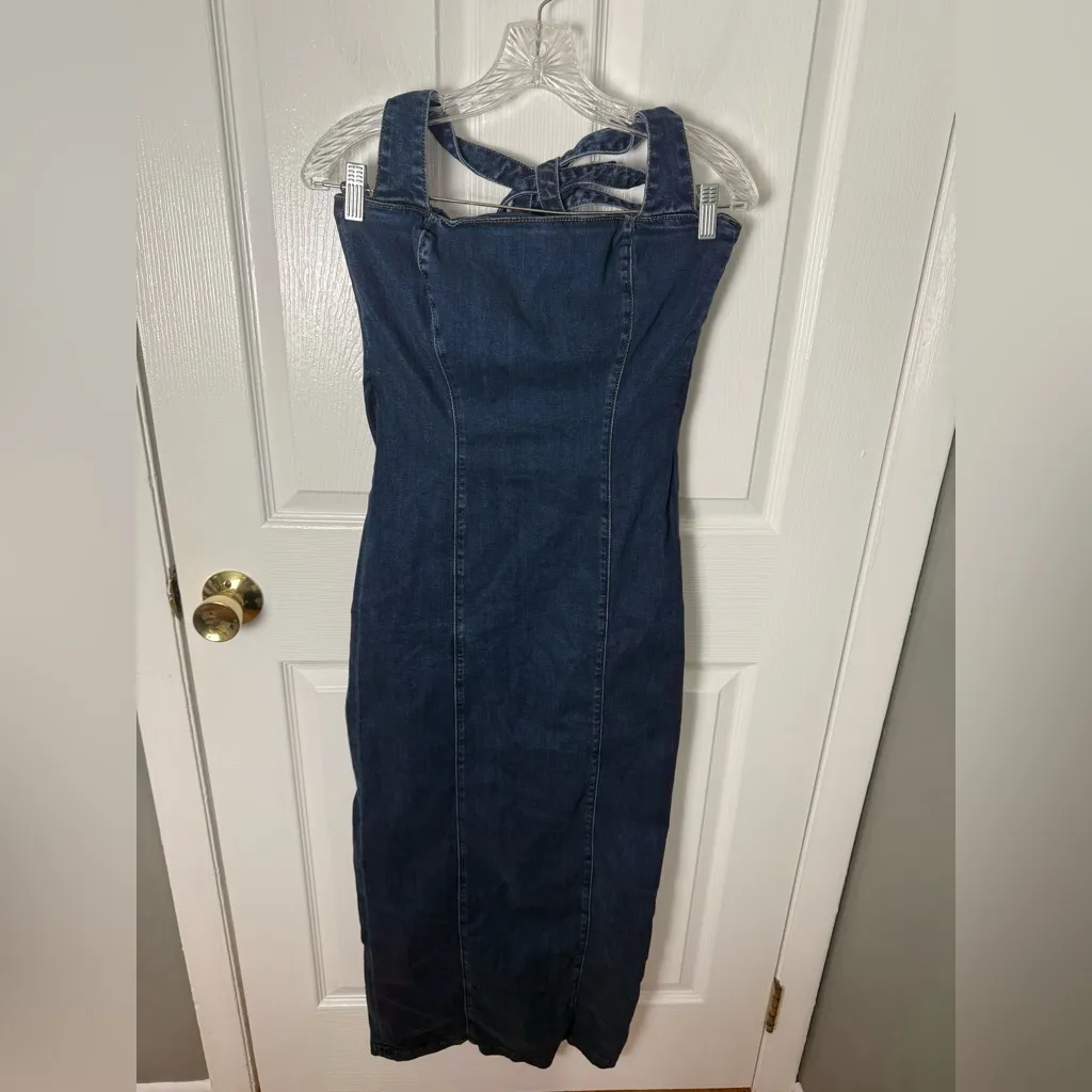 Reformation Evita Halter Neck Denim Midi Dress 4 - Image 2