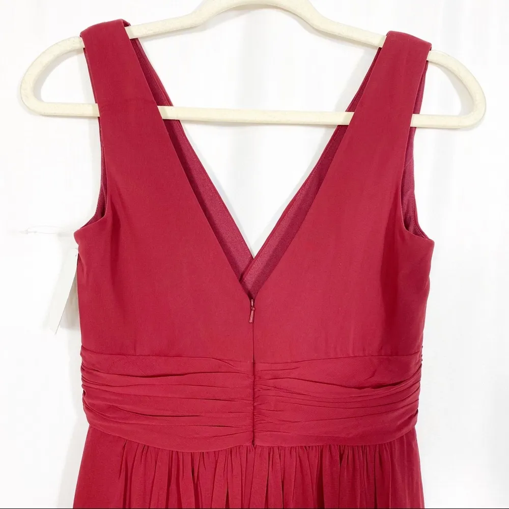 Dessy Collection Shirred Sleeveless Draped Chiffon Maxi Dress Gown: Burgundy Size 4 - Image 6