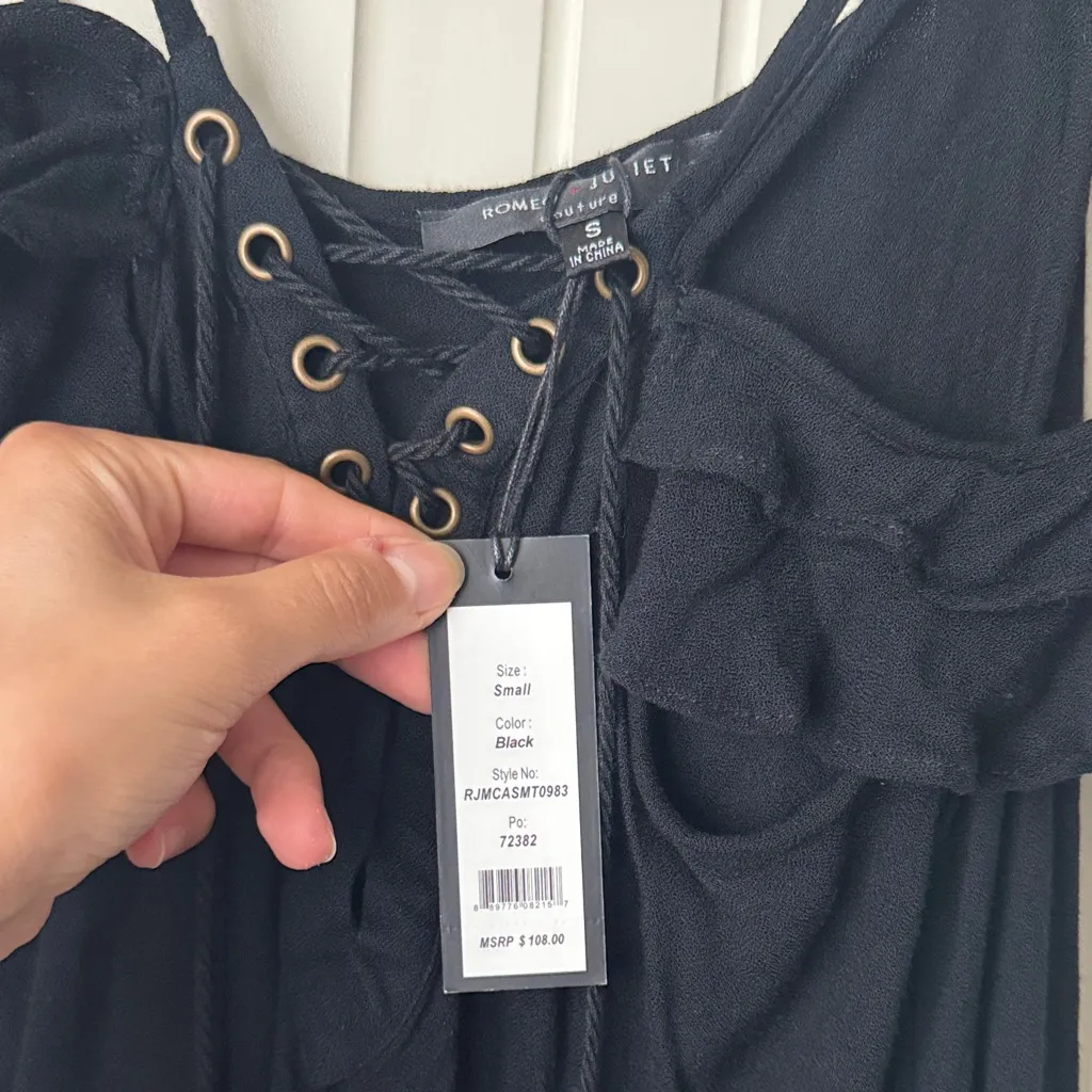 Romeo & Juliet Couture Black Lace-Up Ruffle Blouse - Image 2