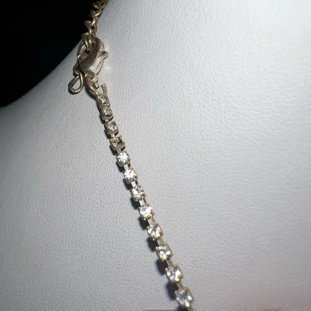 Vintage 80s Prong Set Rhinestone V Necklace (see pics and description) - Image 6